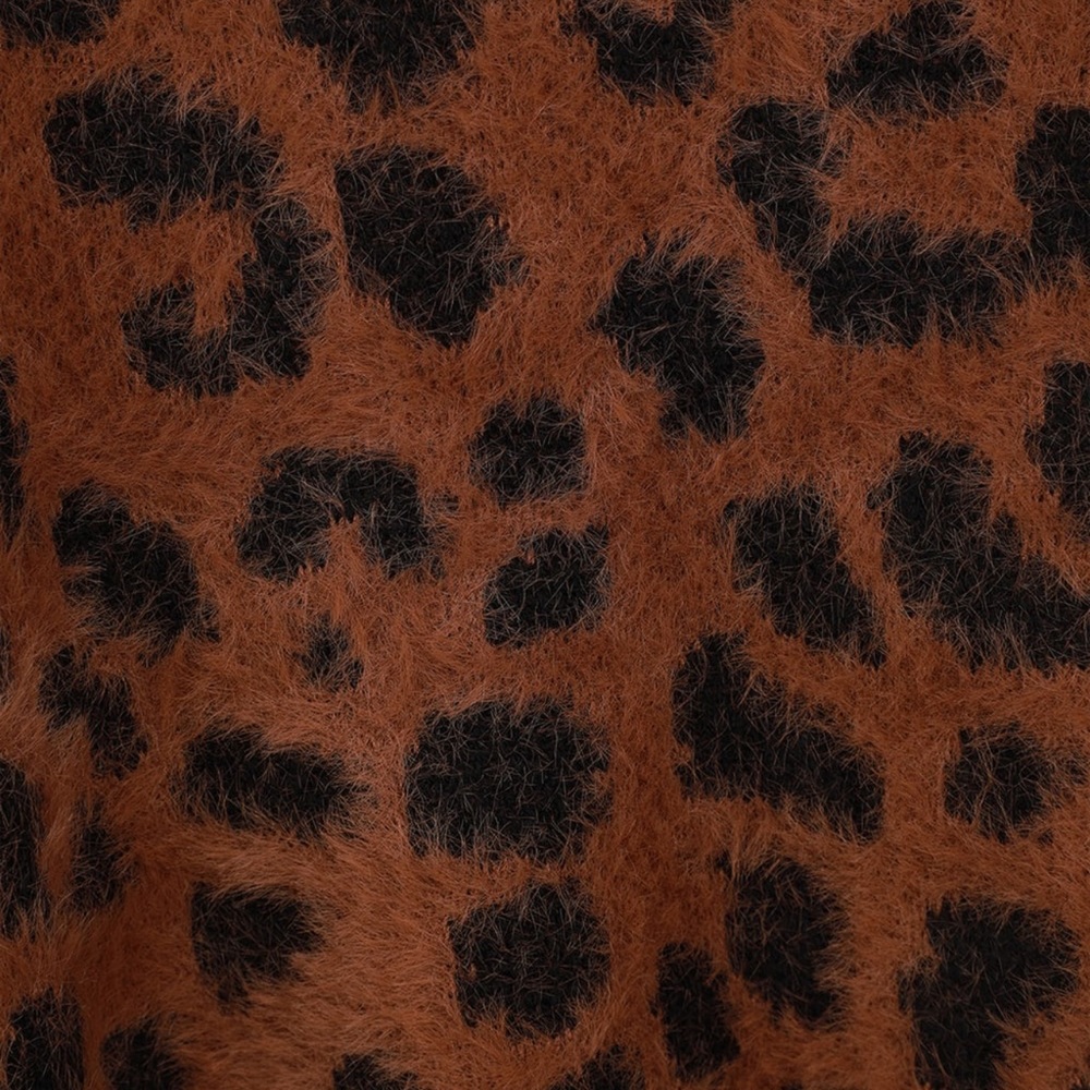 Brown Leopard Print Eyelash Knit Sweater - Picture 2 of 8